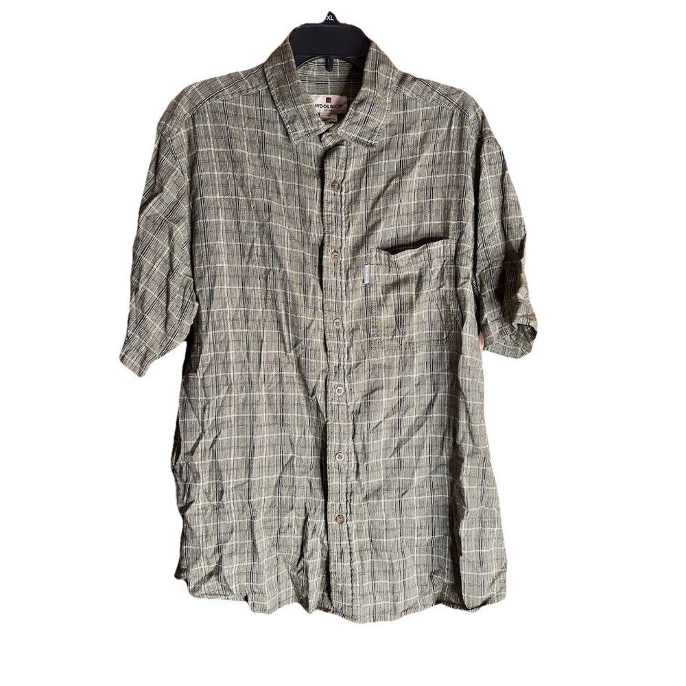 Woolrich Men’s Green Plaid Short Sleeve Button Down Nice Cotton Shirt L